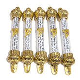 Set 5 pcs Door Mezuzah Case Gold w/ Prayer Non Kosher Scroll Shadai 4,4"